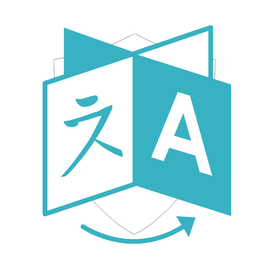 A blue and white icon of a book with the letter a on it.