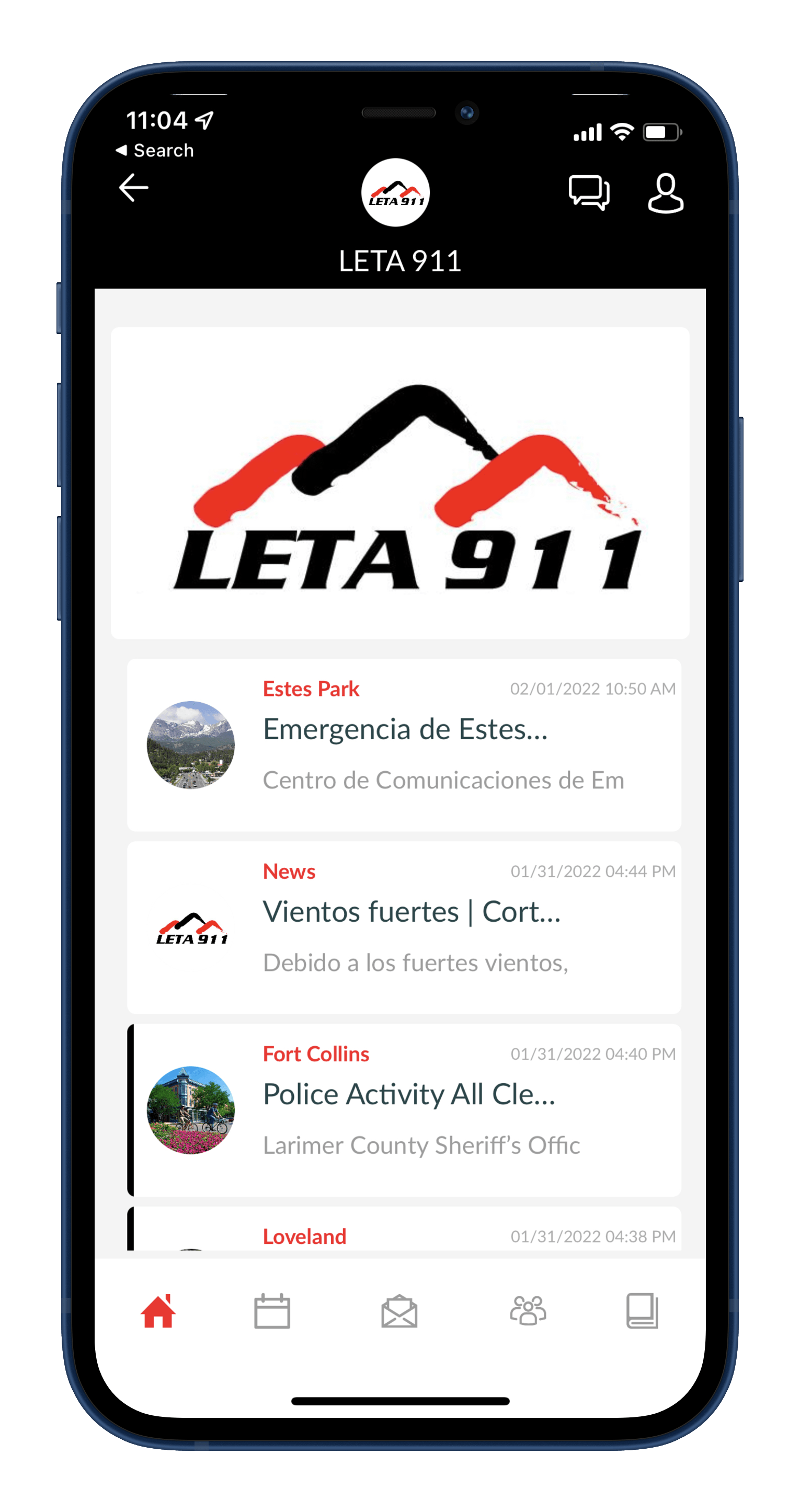 A screenshot of the leta 911 app on a cell phone.