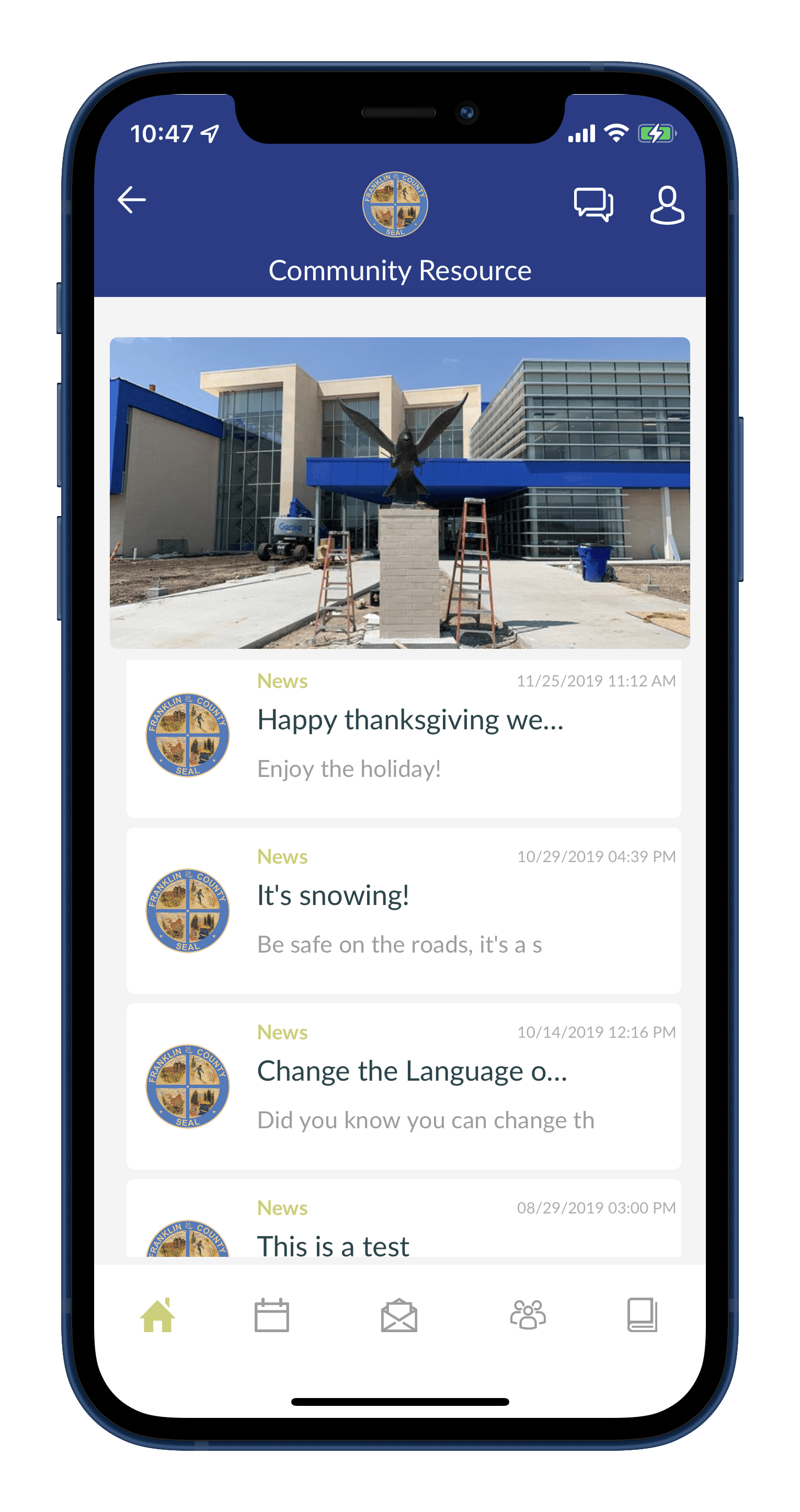 A cell phone with a picture of a building on the screen.