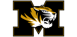 Mitchell High School. A black and gold logo with a tiger on it.