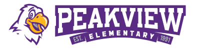 The logo for peakview elementary school has a cartoon eagle on it.