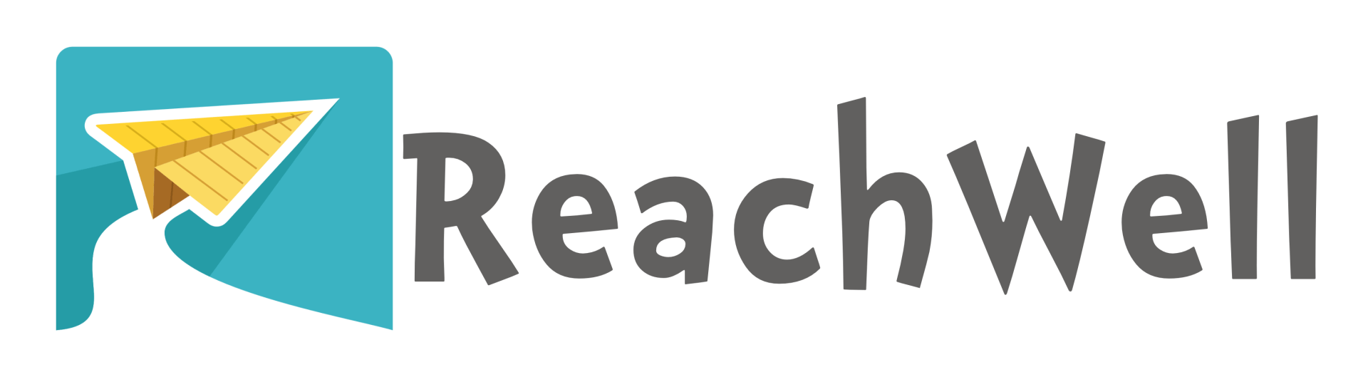 A logo for reachwell with a paper airplane on it.