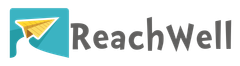 A logo for reachwell with a paper airplane on it.