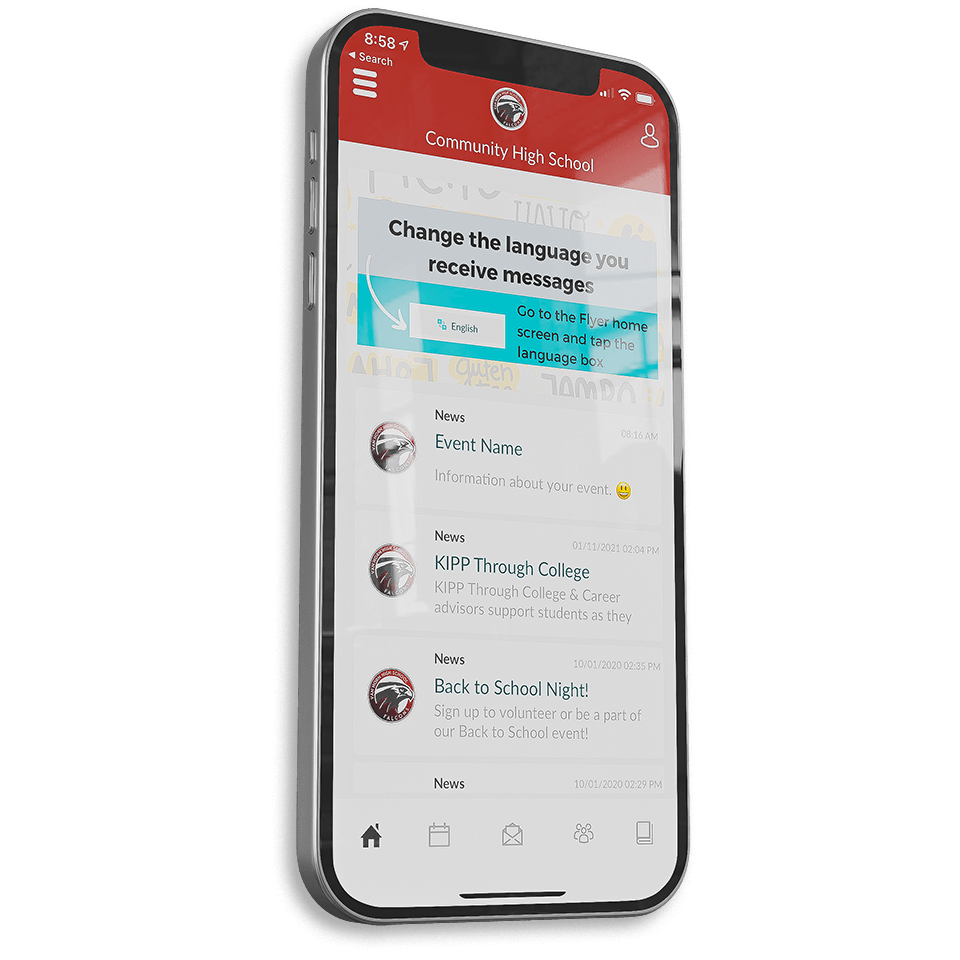 A cell phone is displaying a community page on its screen.
