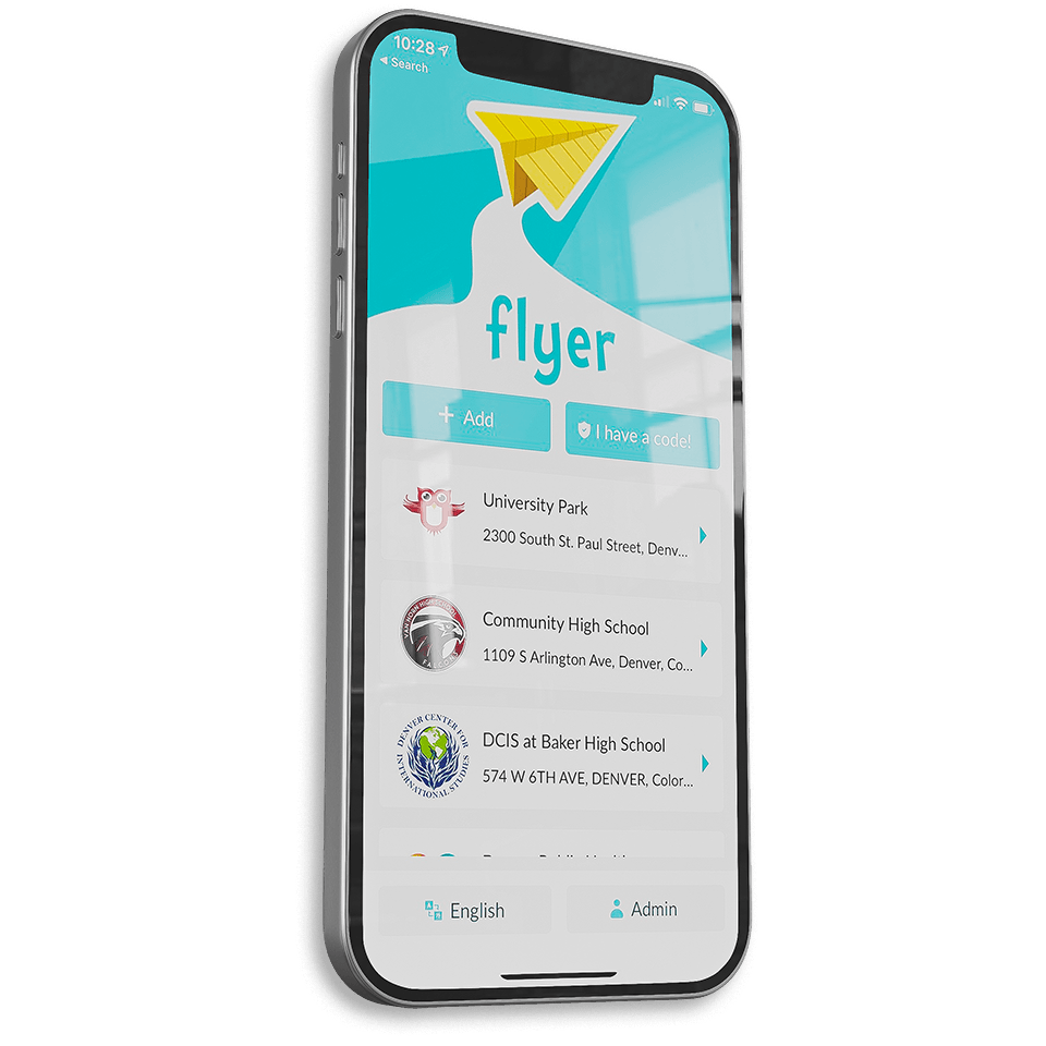 A cell phone with the word flyer on the screen