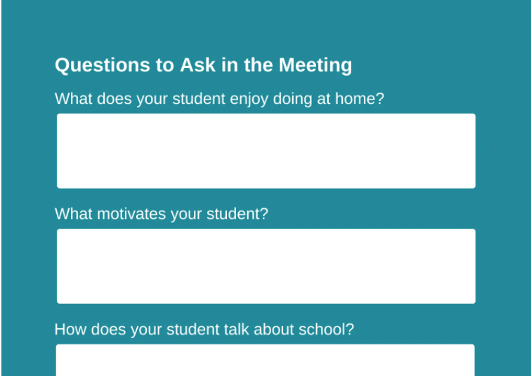 A blue screen with a question to ask in the meeting