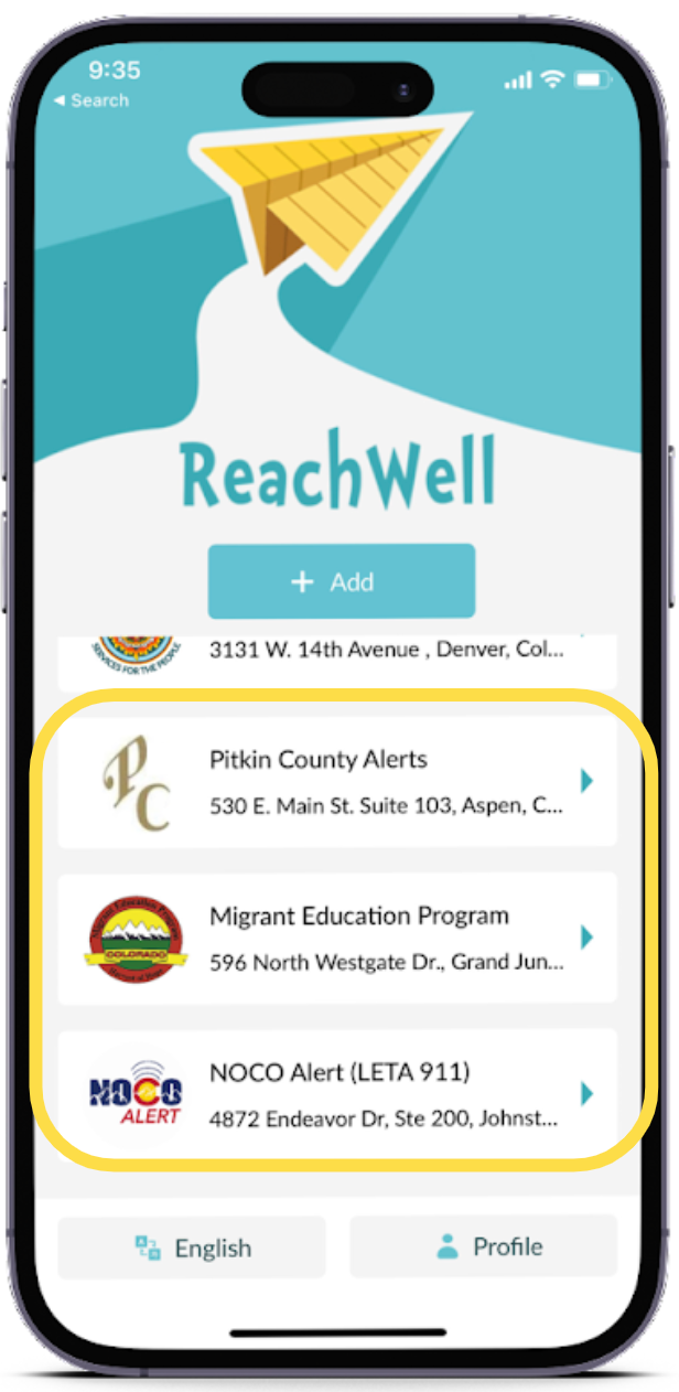 A cell phone with a reachwell app on it.