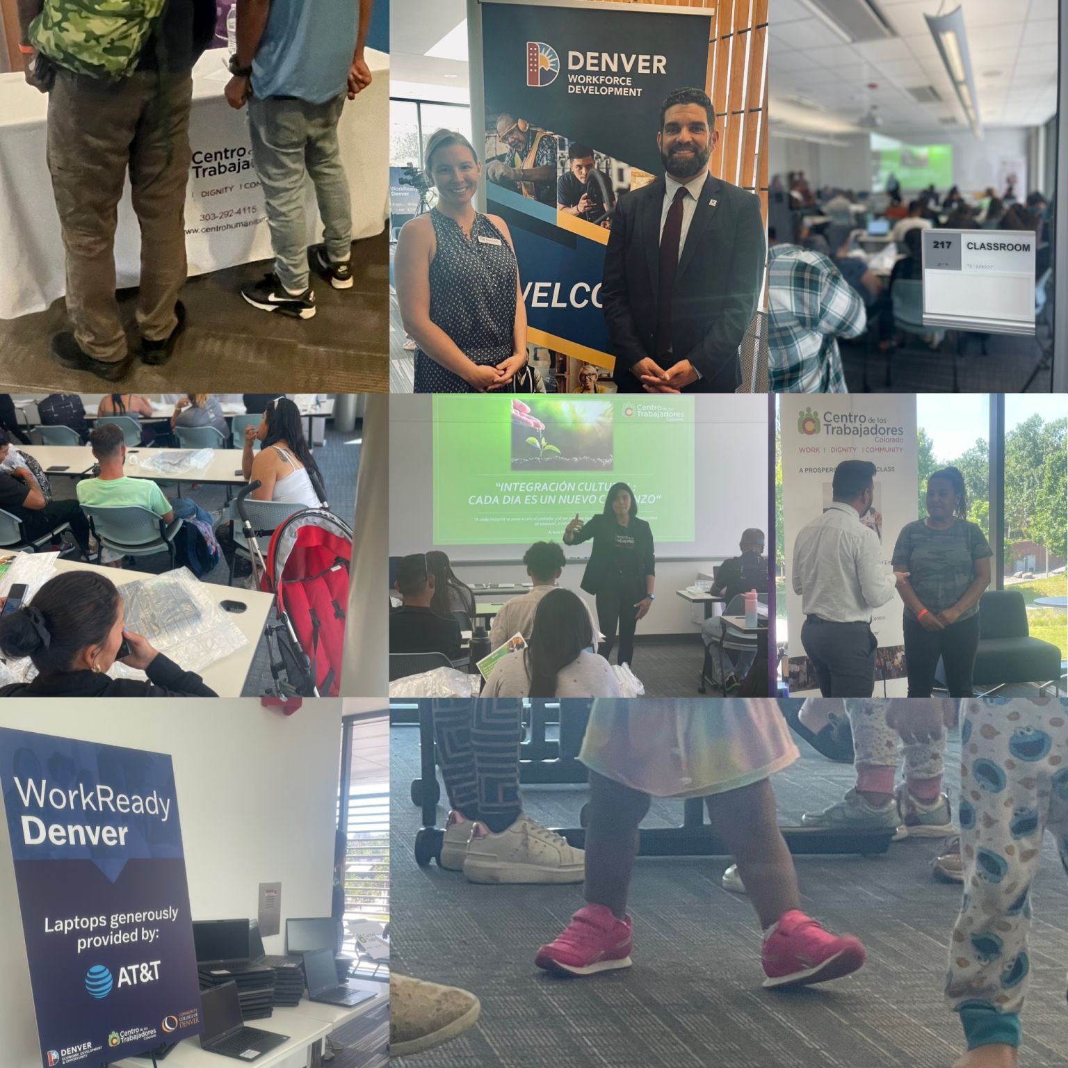 A collage of people and a sign that says workready denver