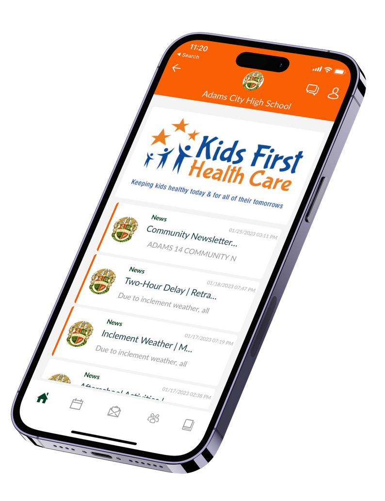 A cell phone with a kids first health care app on it.