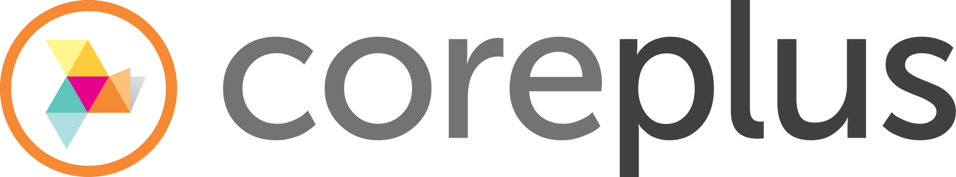 Coreplus logo with a colorful geometric shape inside an orange circle and the company name in gray text.