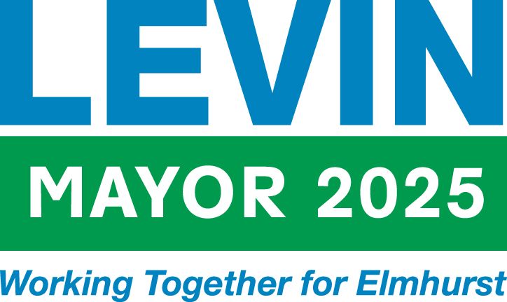 A logo for levin mayor 2025 working together for elmhurst