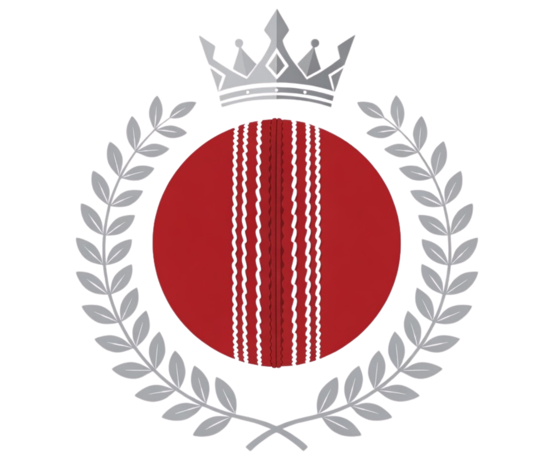 Red circle with white vertical stripes, topped by a gray crown and encircled by a gray laurel wreath.