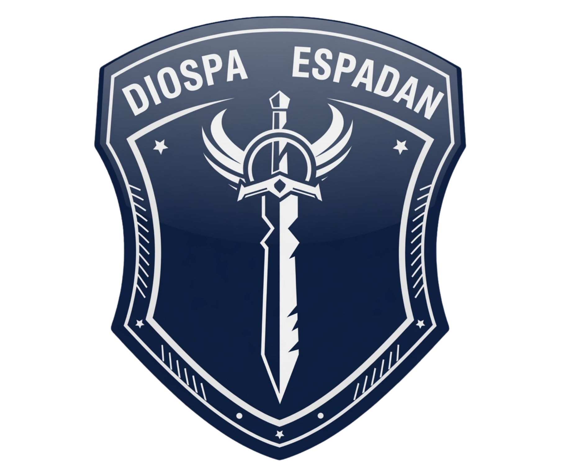Dark blue shield logo with a white sword and winged emblem, labeled “DIOSPA ESPADAN” at the top.