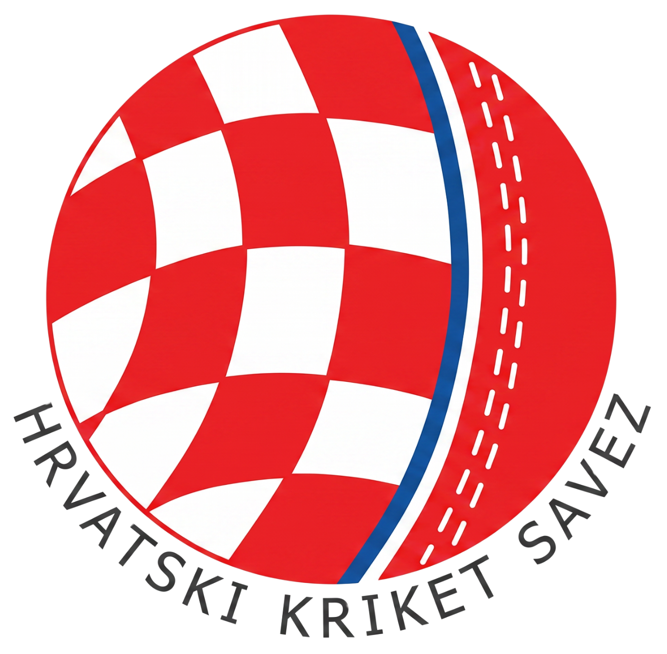 Logo of Hrvatski Kriket Savez with a red-and-white checkered cricket ball and blue stripe