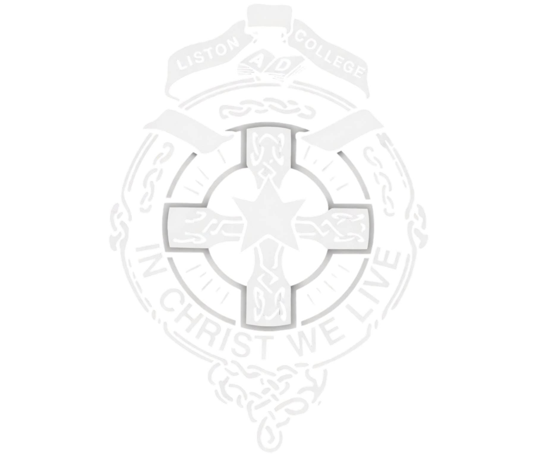 Faint grayscale Christian church seal with a cross and circular text, on a white background