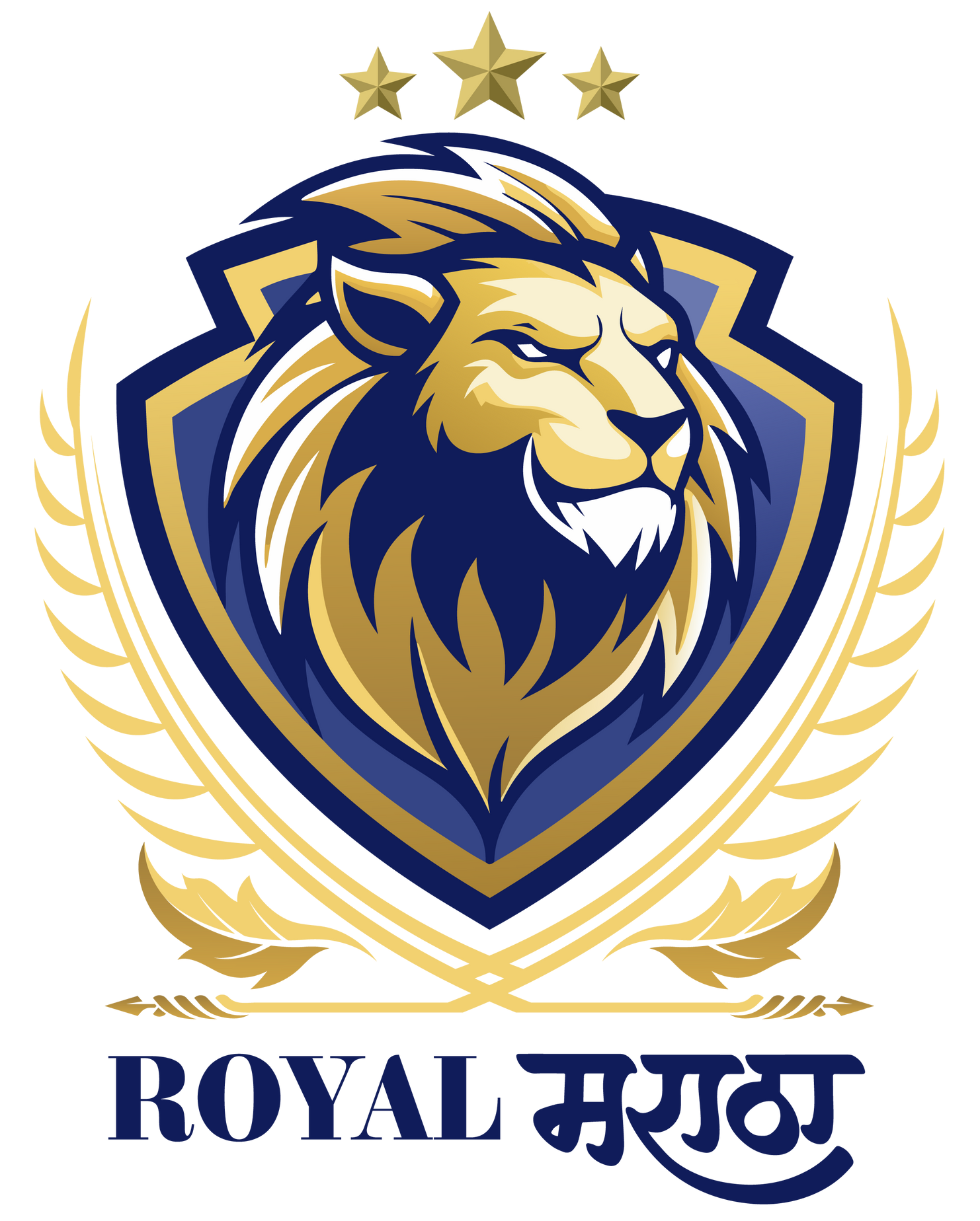 Gold lion shield logo with three stars and the text “ROYAL मराठी” below
