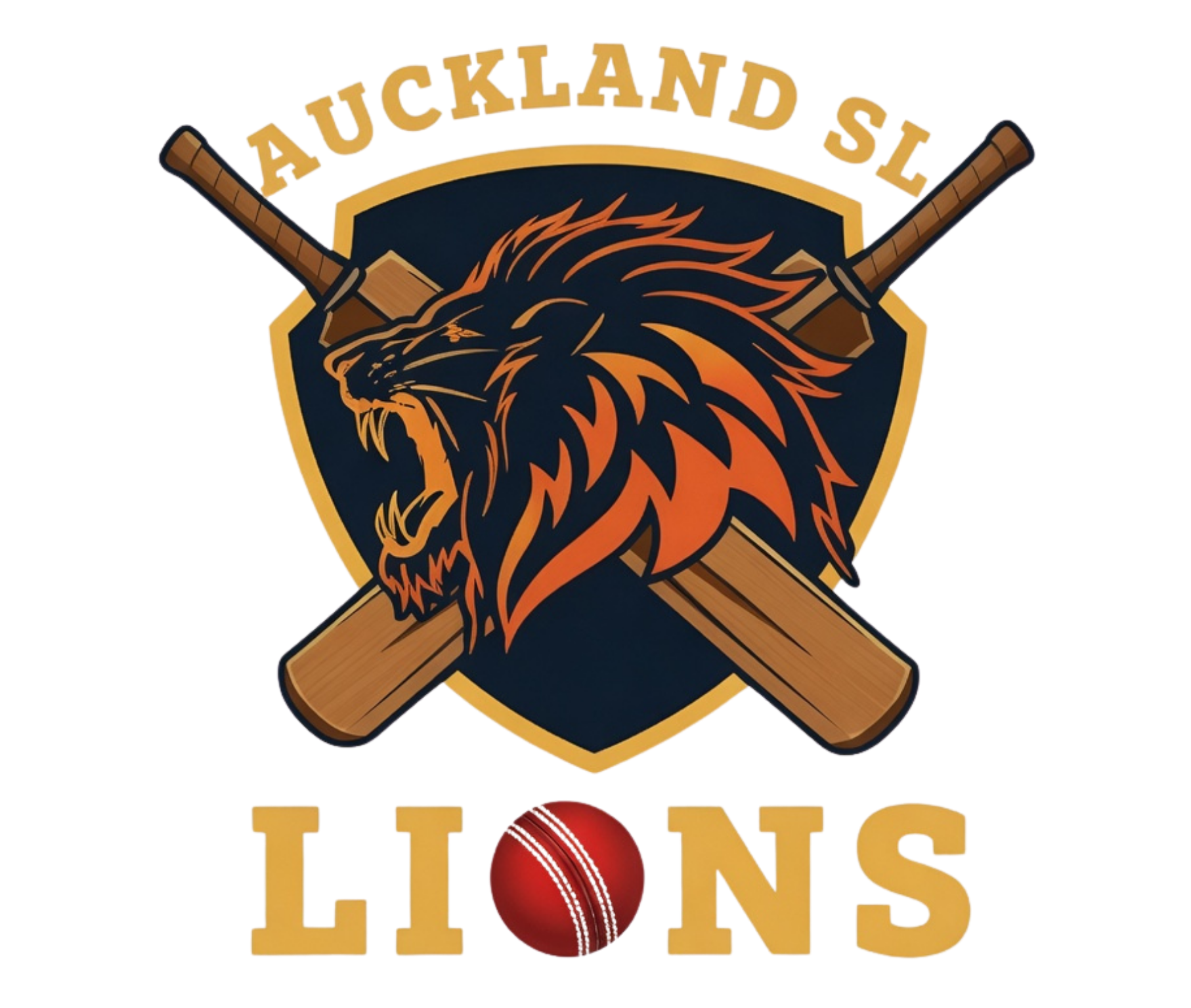 Auckland SL Lions logo with a roaring lion head over crossed bats and a red cricket ball