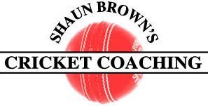 Shaun Brown’s Cricket Coaching logo with red cricket ball and bold black text