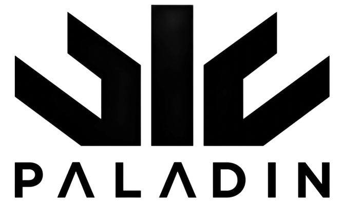 Black PALADIN logo with a geometric emblem above the wordmark on a white background