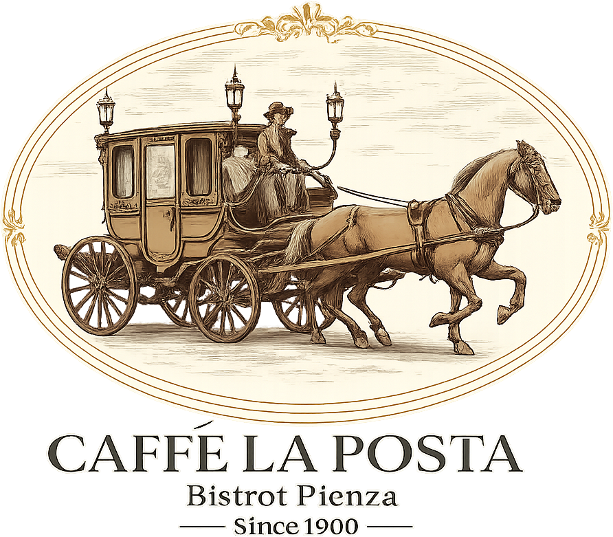 Logo: Antique carriage drawn by horses;