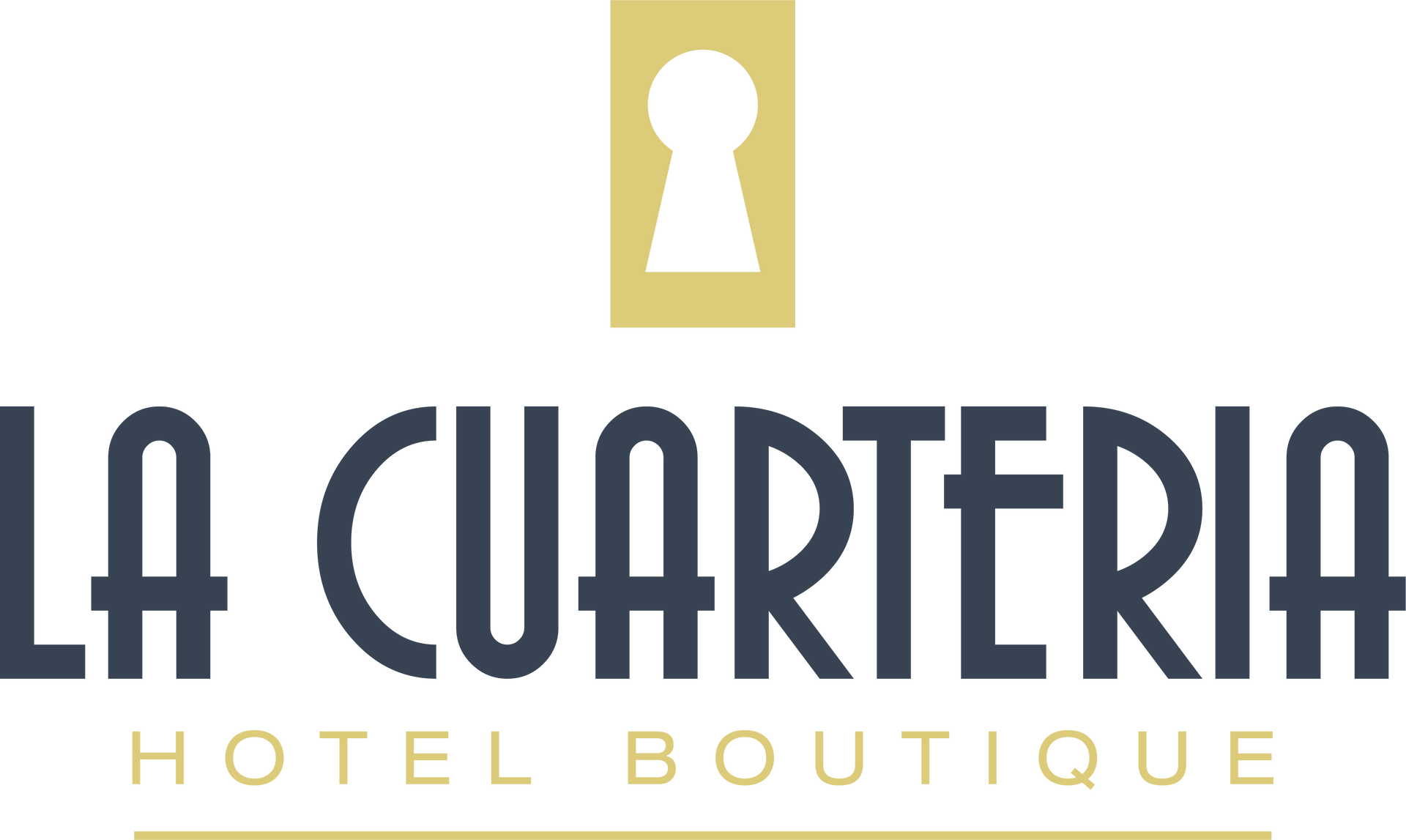 A logo for a hotel boutique with a keyhole in the middle.
