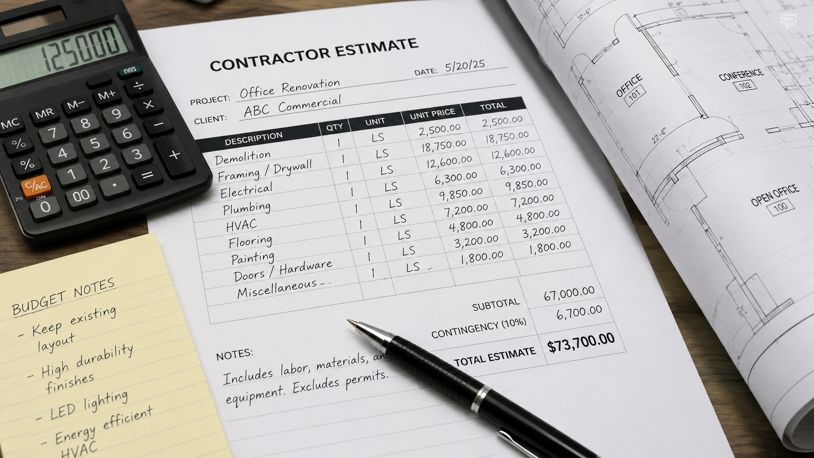 contractor pricing for commercial renovation project
