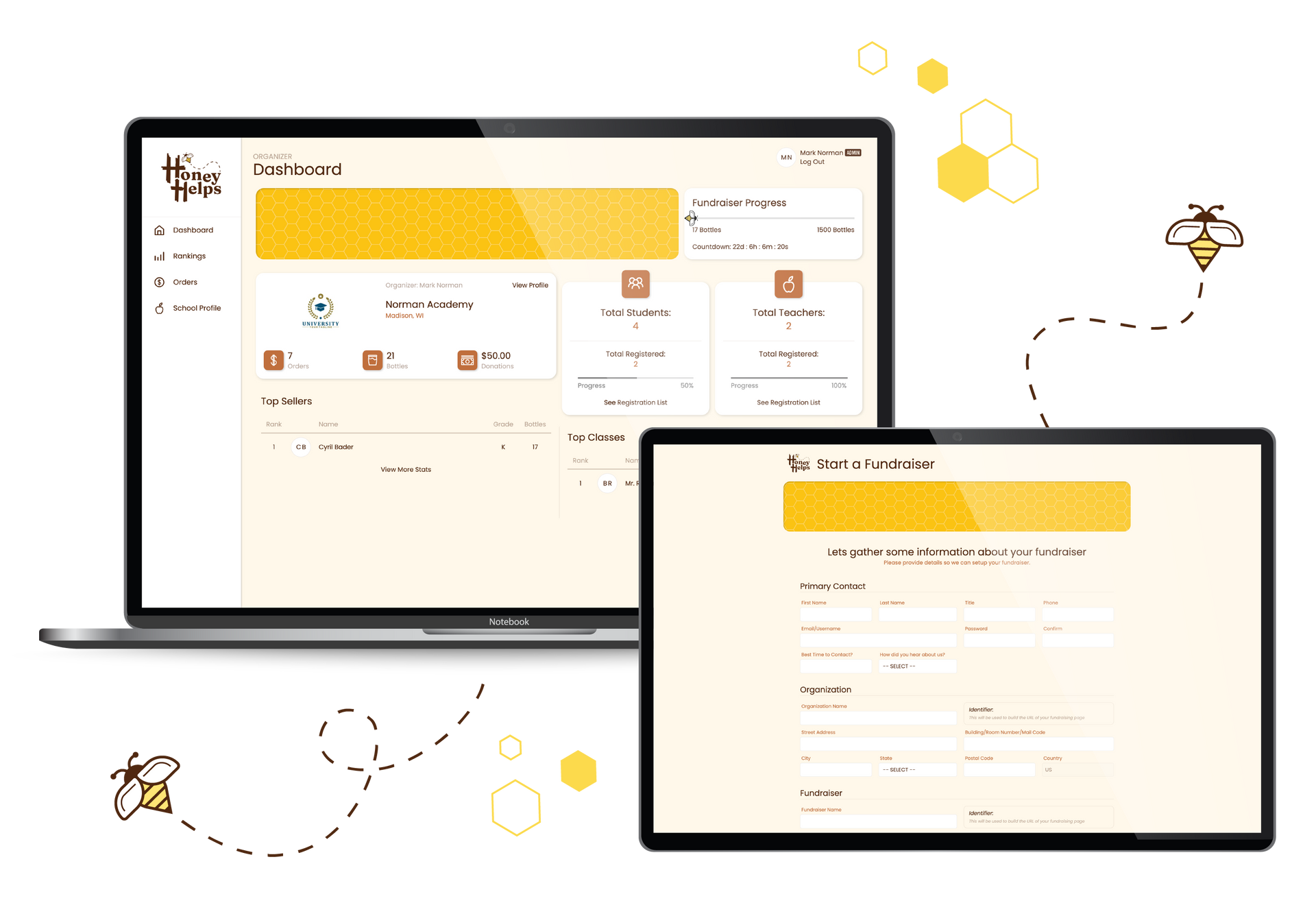 Honey Helps' simple to use peer-to-peer fundraising platform.