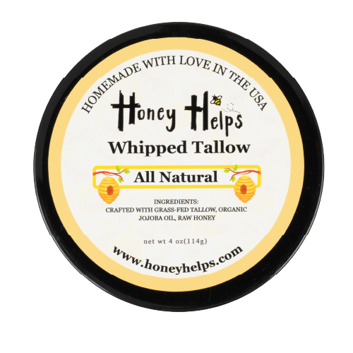 Honey Helps whipped tallow all natural balm top view isolated on white background for skincare product display