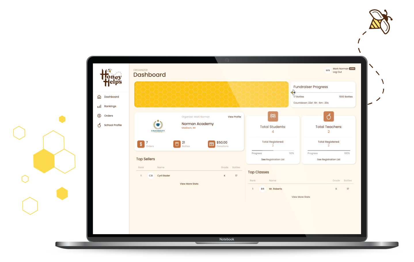 Honey Helps' simple to use peer-to-peer fundraising platform.