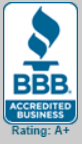 BBB Accredited Business badge with blue logo and “Rating: A+” text
