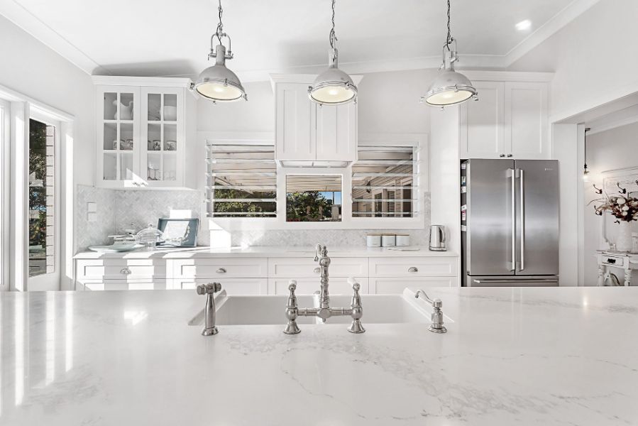 White Kitchen with Droplights — Innovative Design in Salamander Bay, NSW