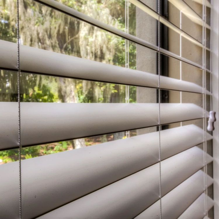 faux wood blinds close up