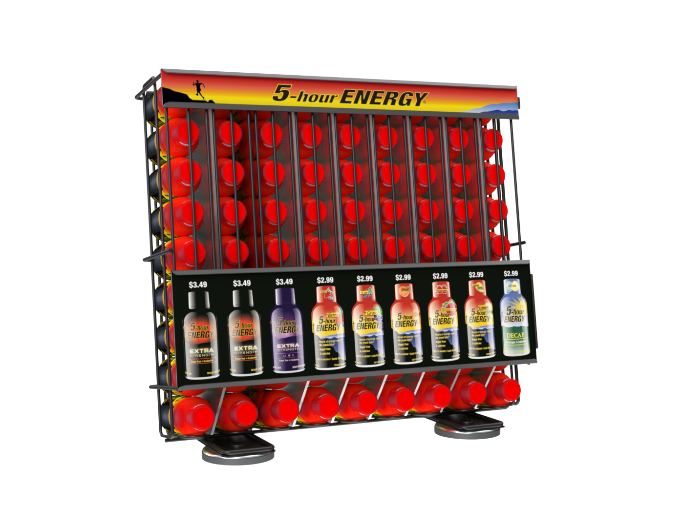 A display of energy drinks on a white background.