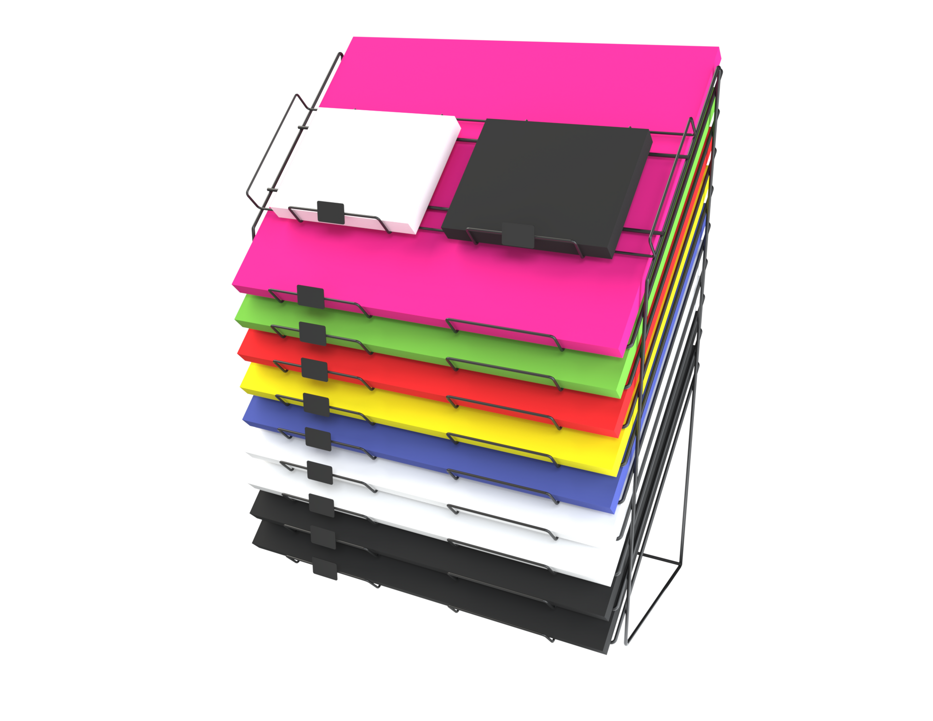 A stack of notebooks of different colors are stacked on top of each other.