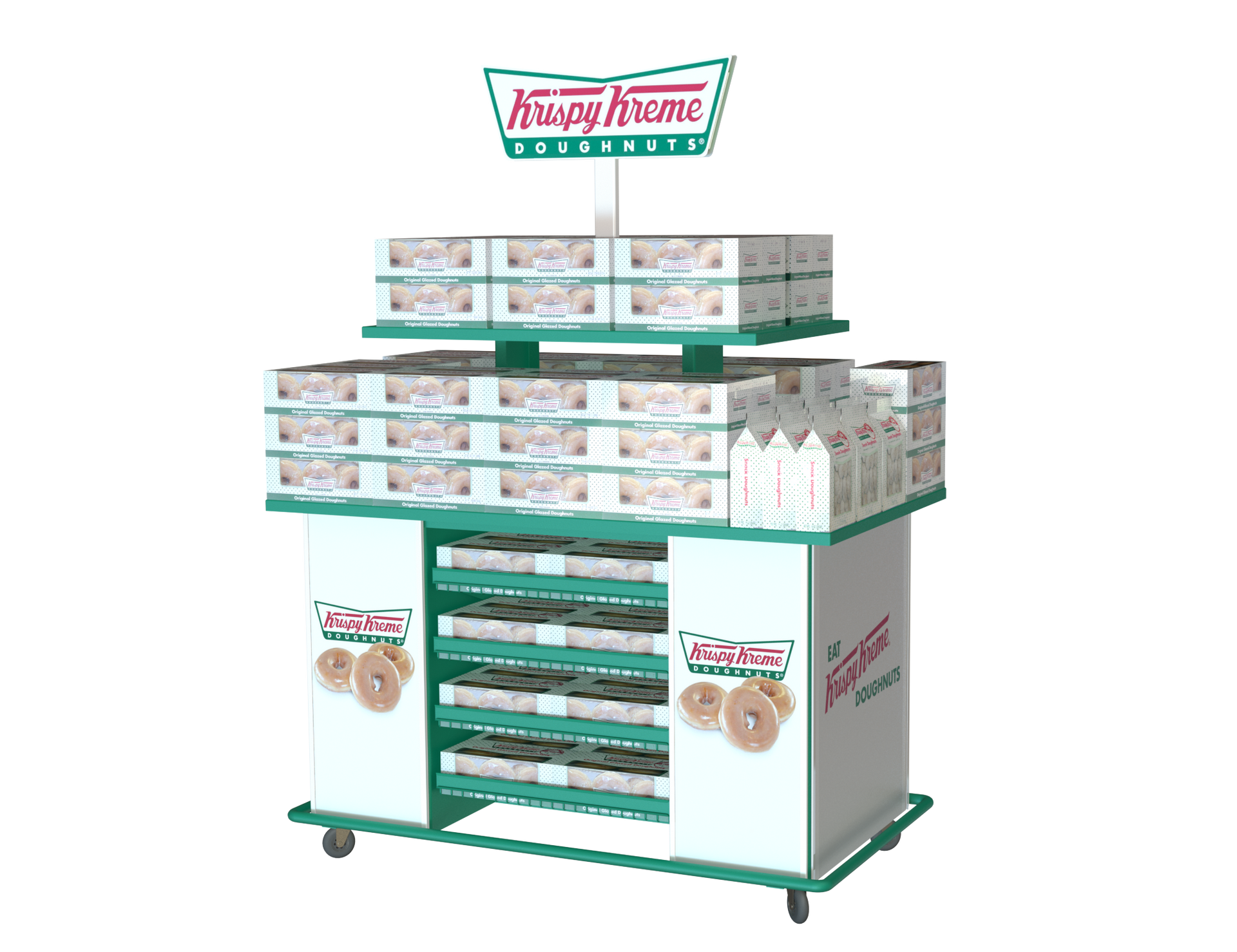 A 3d model of a donut display for krispy kreme.