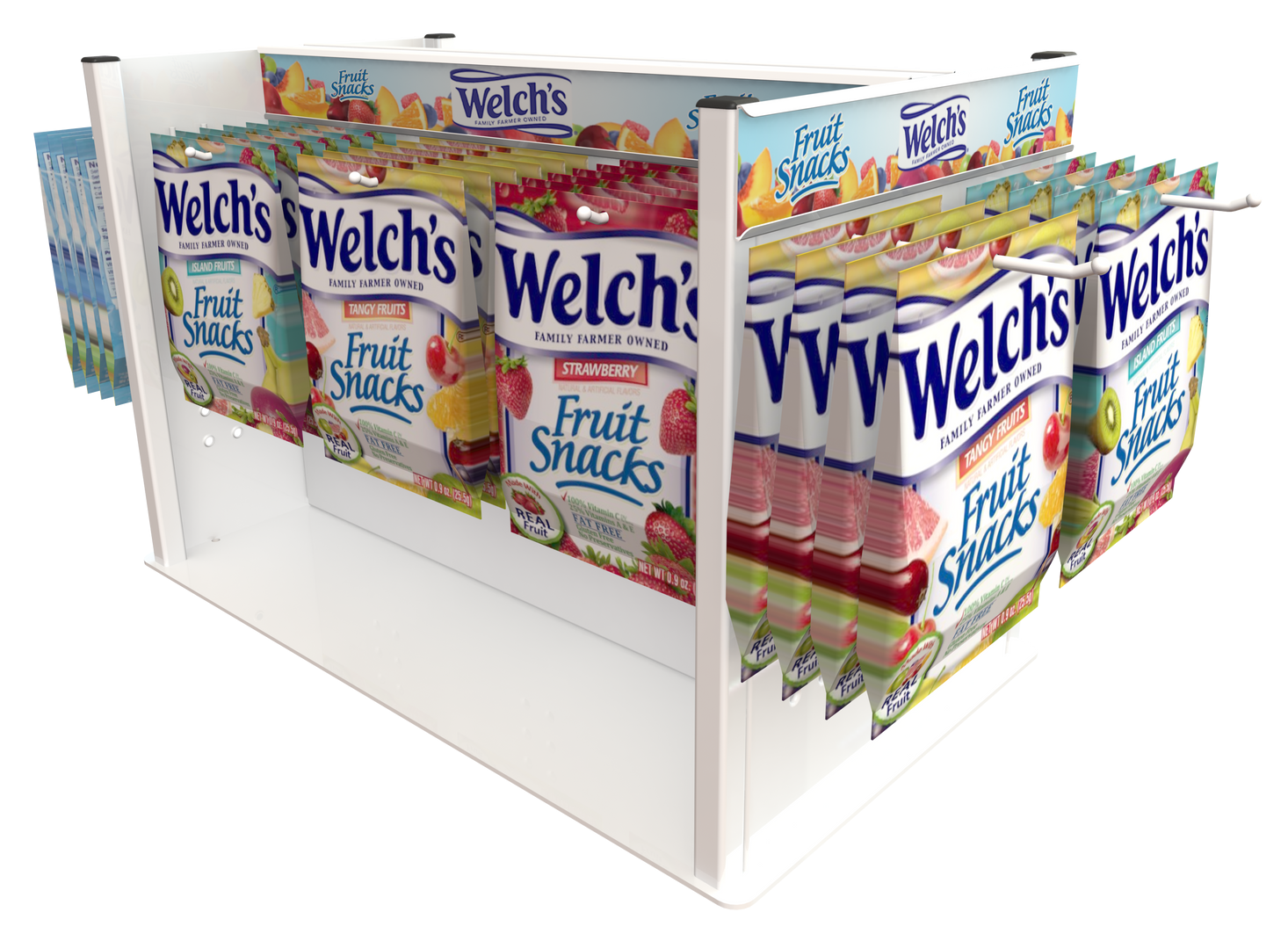 A display of welch 's fruit snacks in a store.
