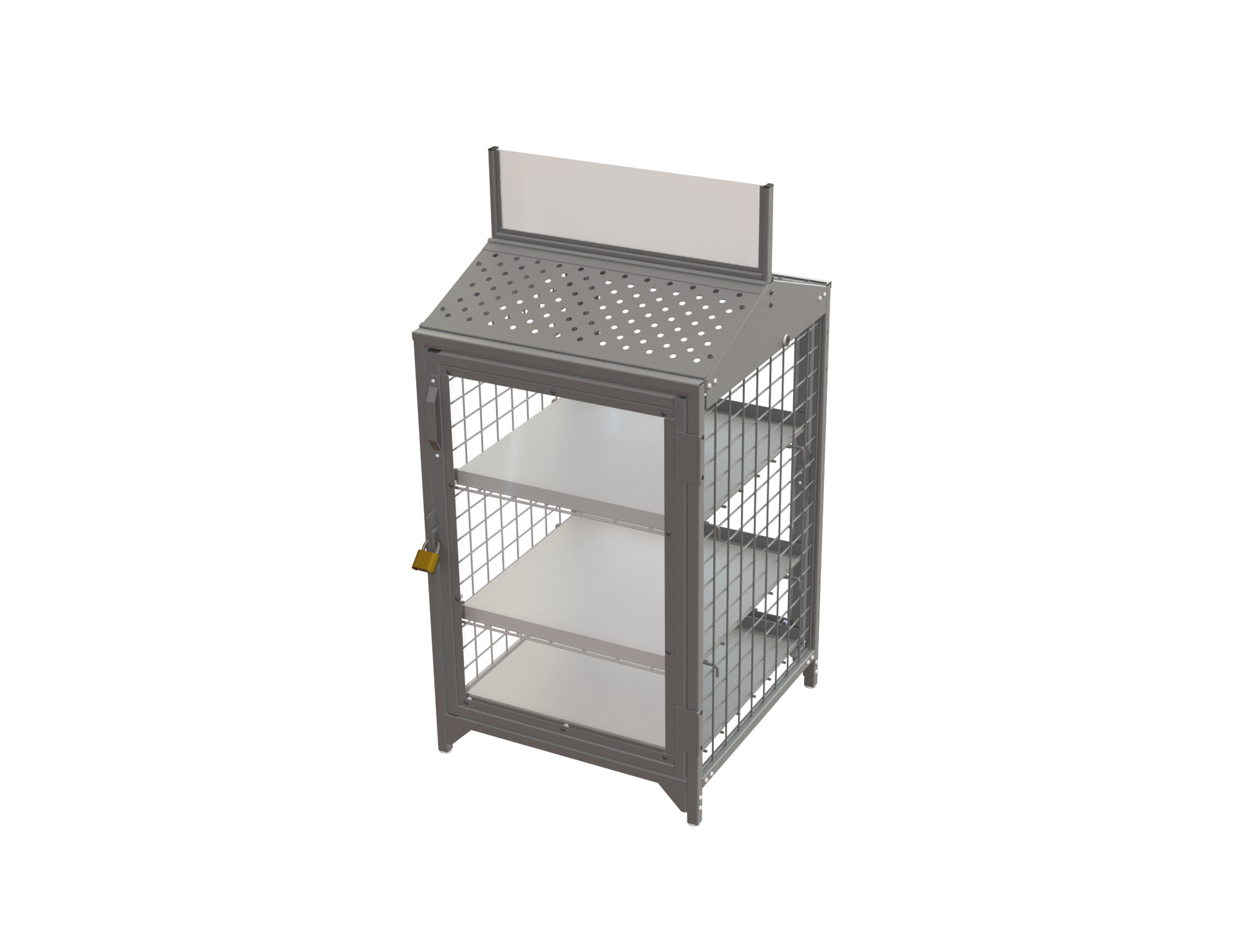 A small shelf with a glass door and shelves on a white background.