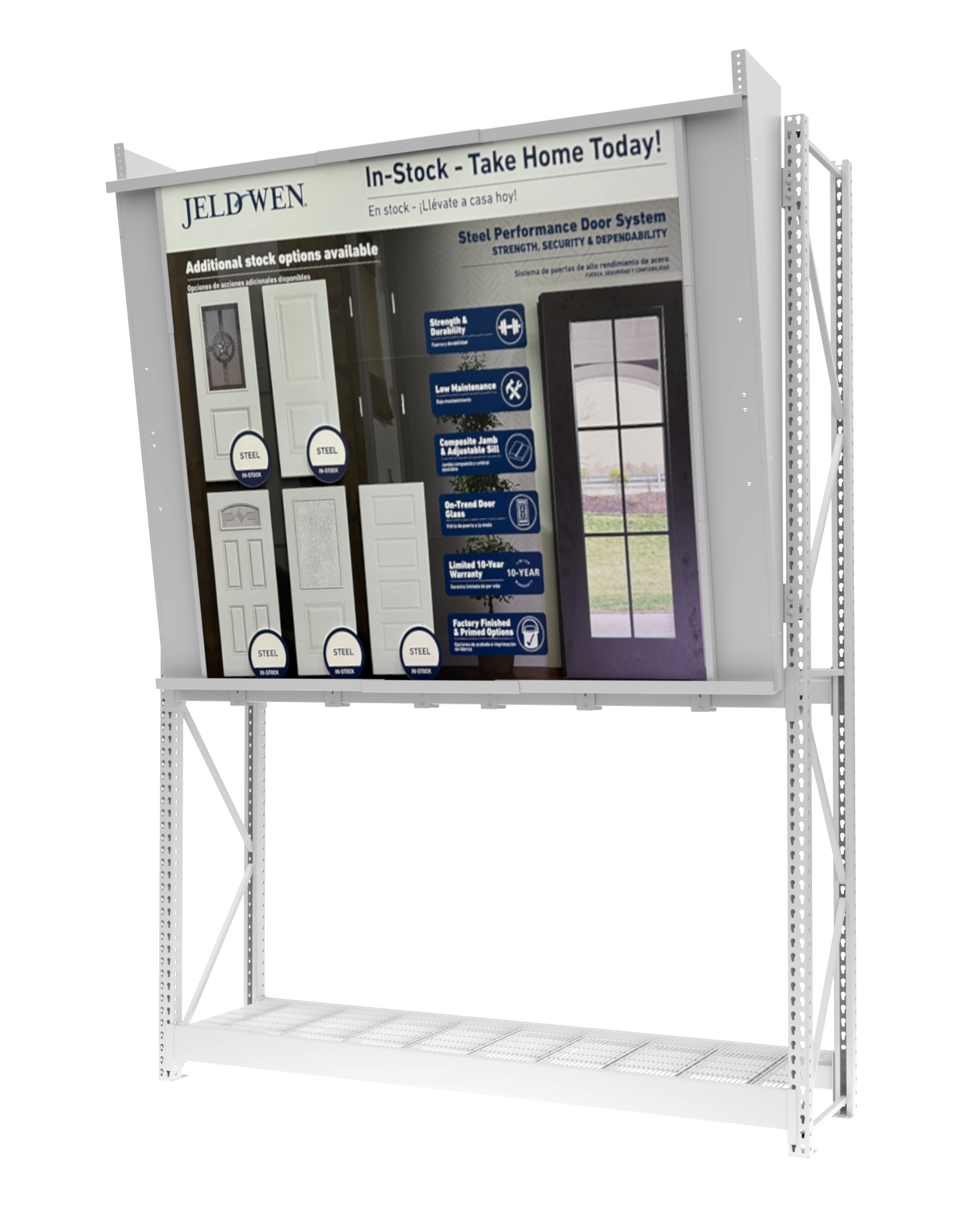 A display case with a picture of a door on it.