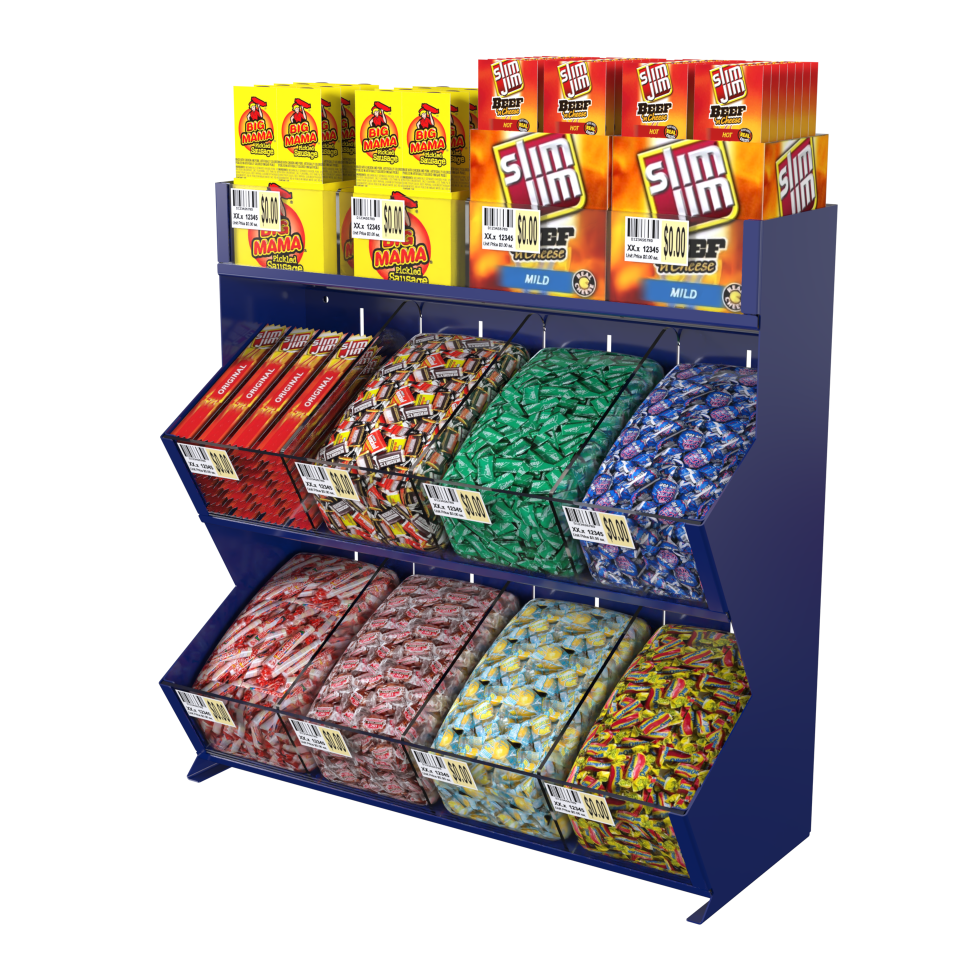 A wooden box with three compartments filled with different types of food.