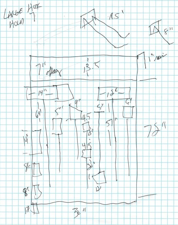 A drawing of a building on a piece of graph paper.