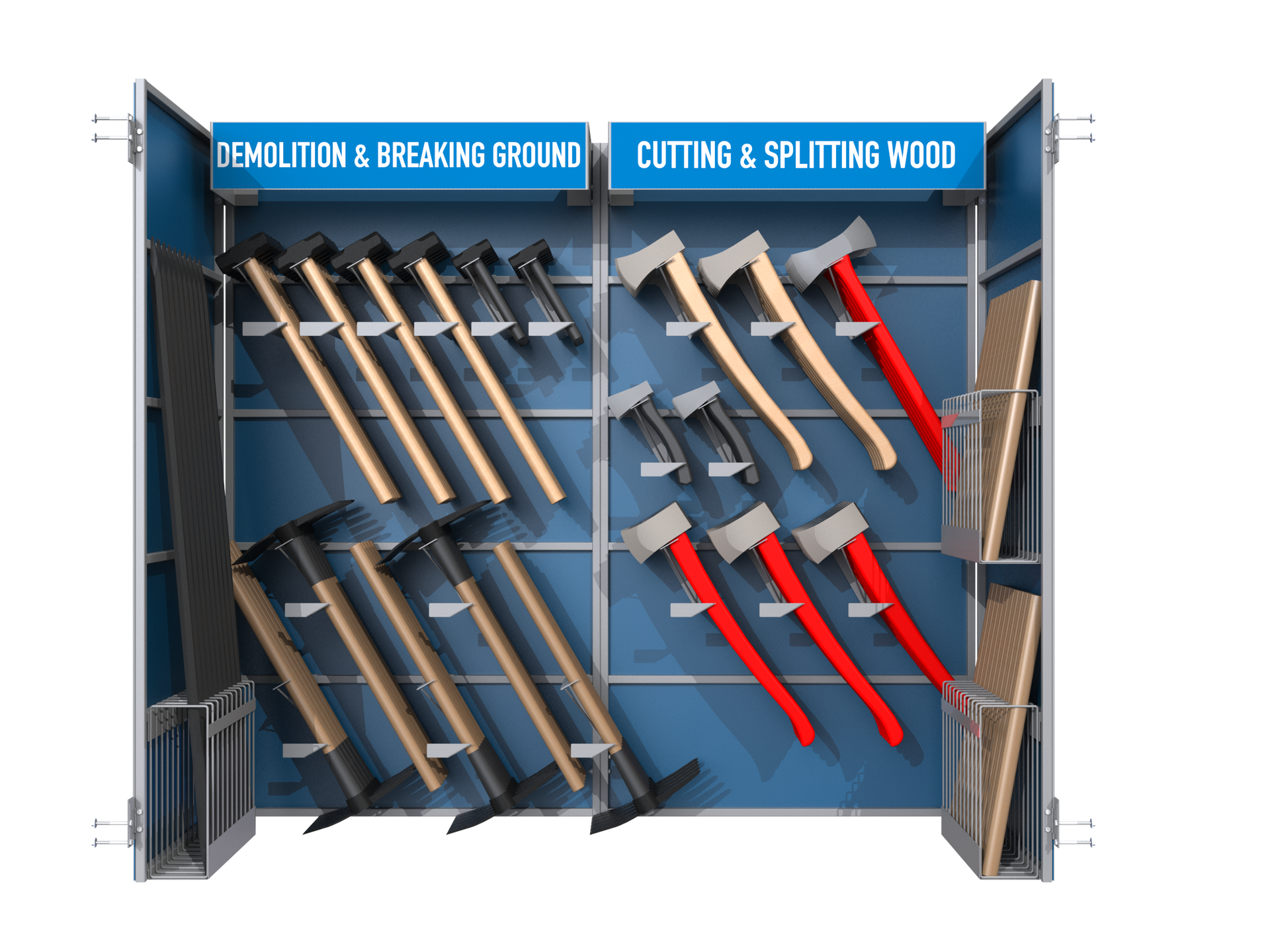An arrangement of striking tools on custom tool holders