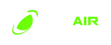 Hexagon logo with mountains, trees, and campfire in orange and blue. Company name is white.