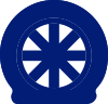 Blue circular logo with a white wheel-like symbol in the center