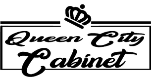 A black and white logo for Queen City Cabinet LLC with a crown.