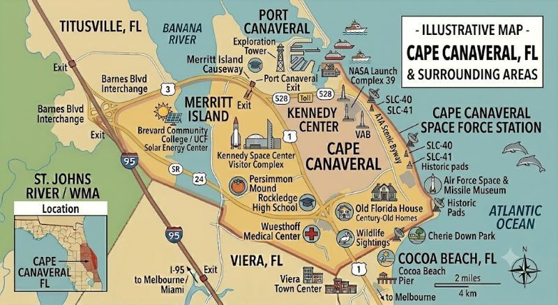 Map of Cape Canaveral FL