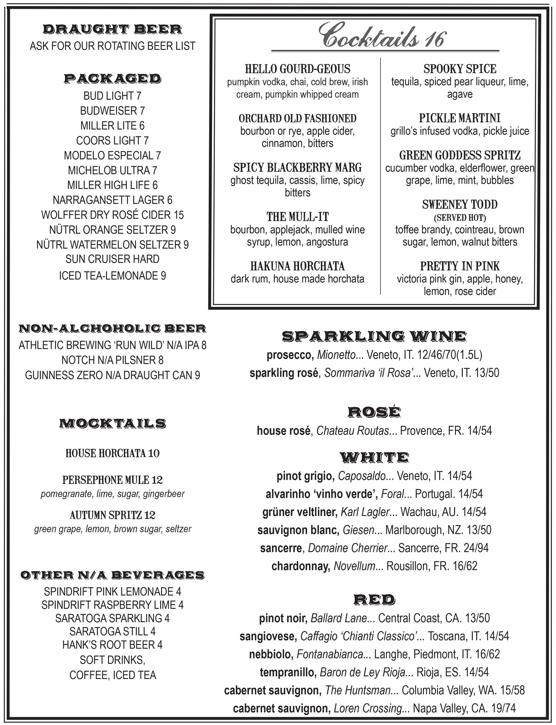 Page 2: Monument Restaurant & Tavern lunch menu in Charlestown, Boston – page 2