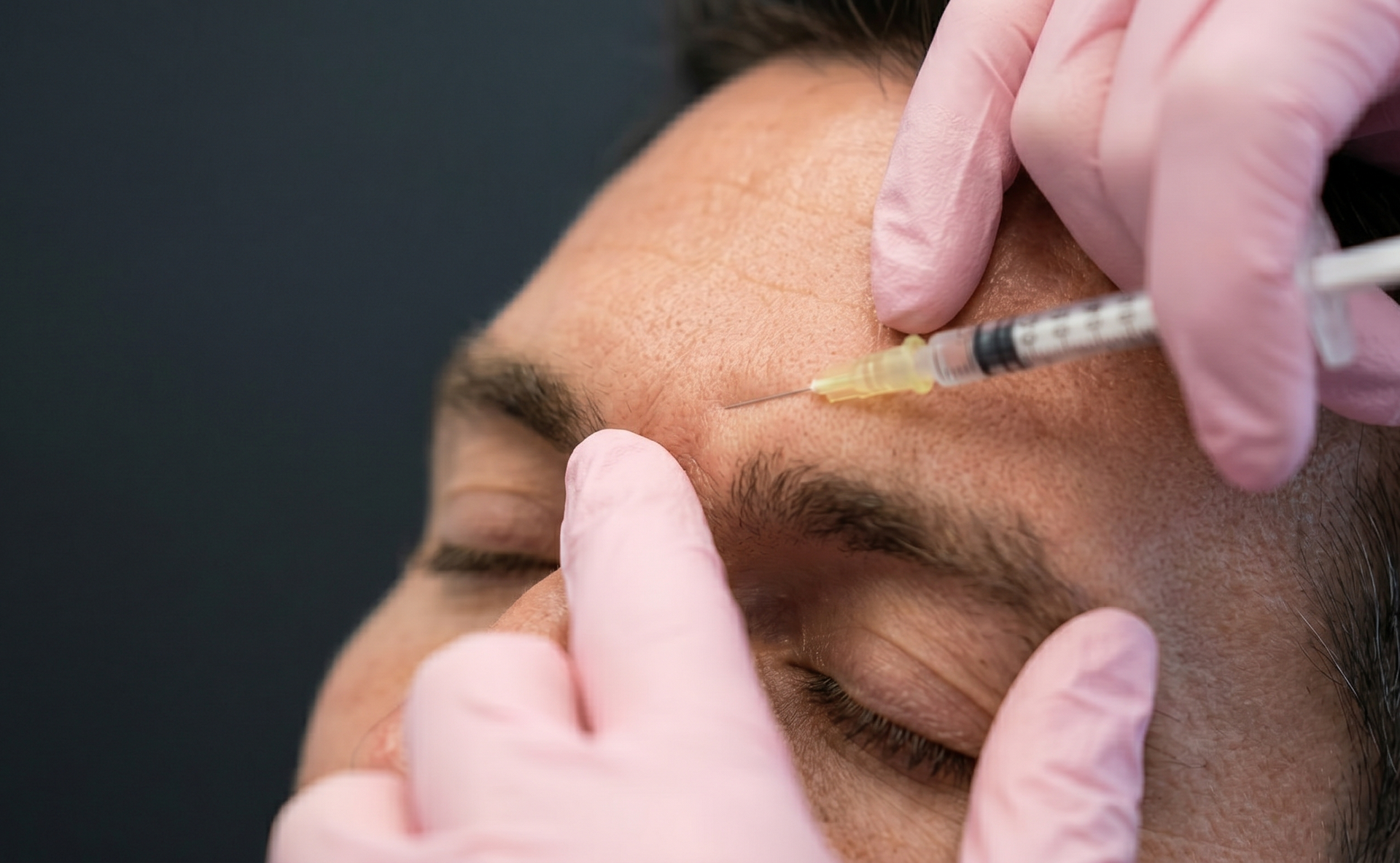 men receiving brotox/Botox injections in the glabellar area