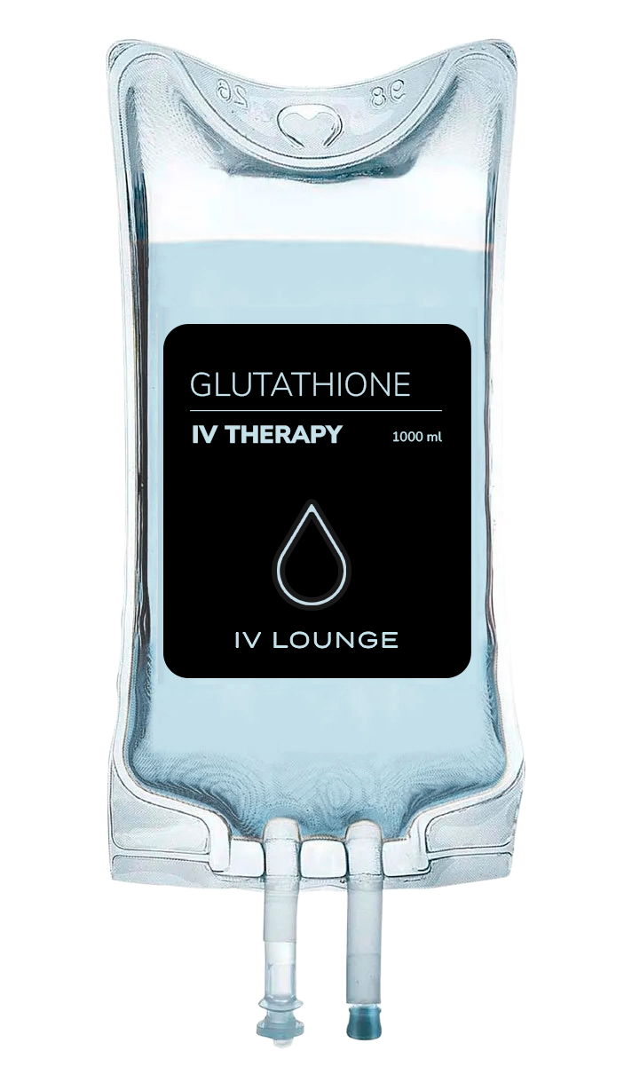 A bag of glutathione iv therapy on a white background.