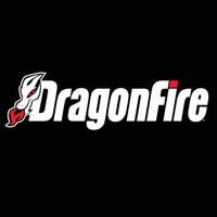 The dragonfire logo is white and red on a black background.