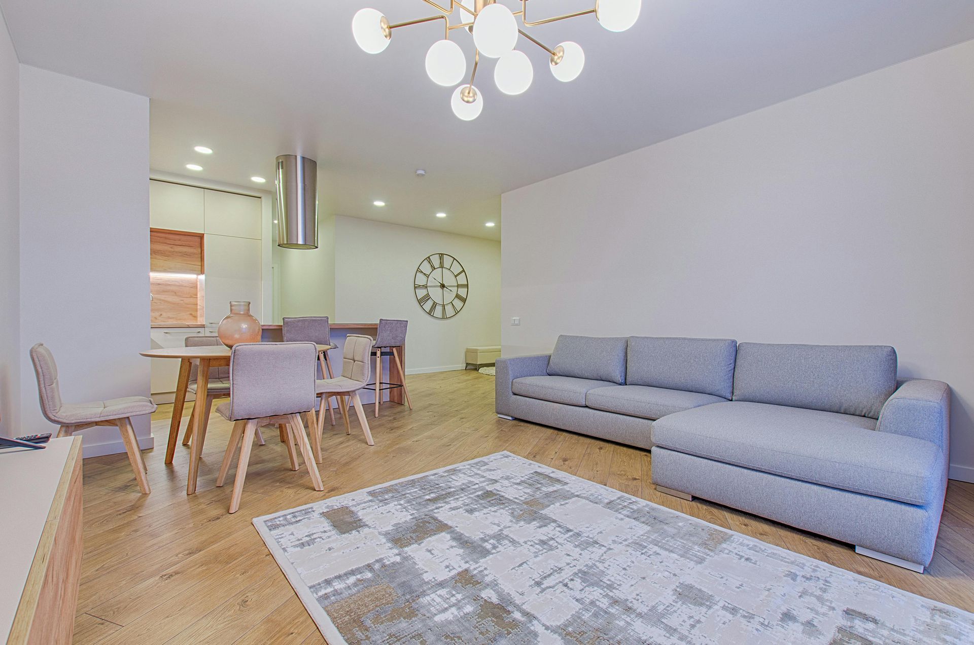 Freshly painted walls and ceiling of a staged apartment